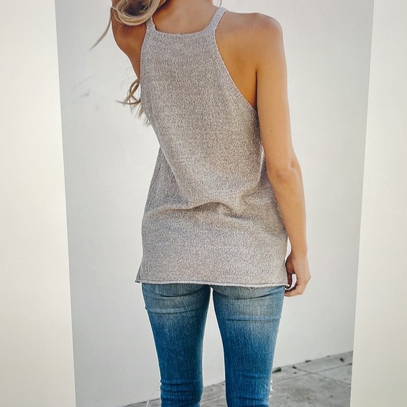 🍀Gray High Neck Stretch Knit Tank Top Plus Size 2XL🍀 - Picture 3 of 8
